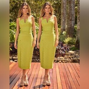 Formal Dress - Chic Lime Green Midi Dress